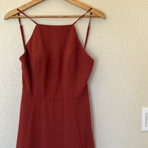 David’s Bridal | Cinnamon Chiffon High-Neck A-Line Dress - Picture 5 of 11